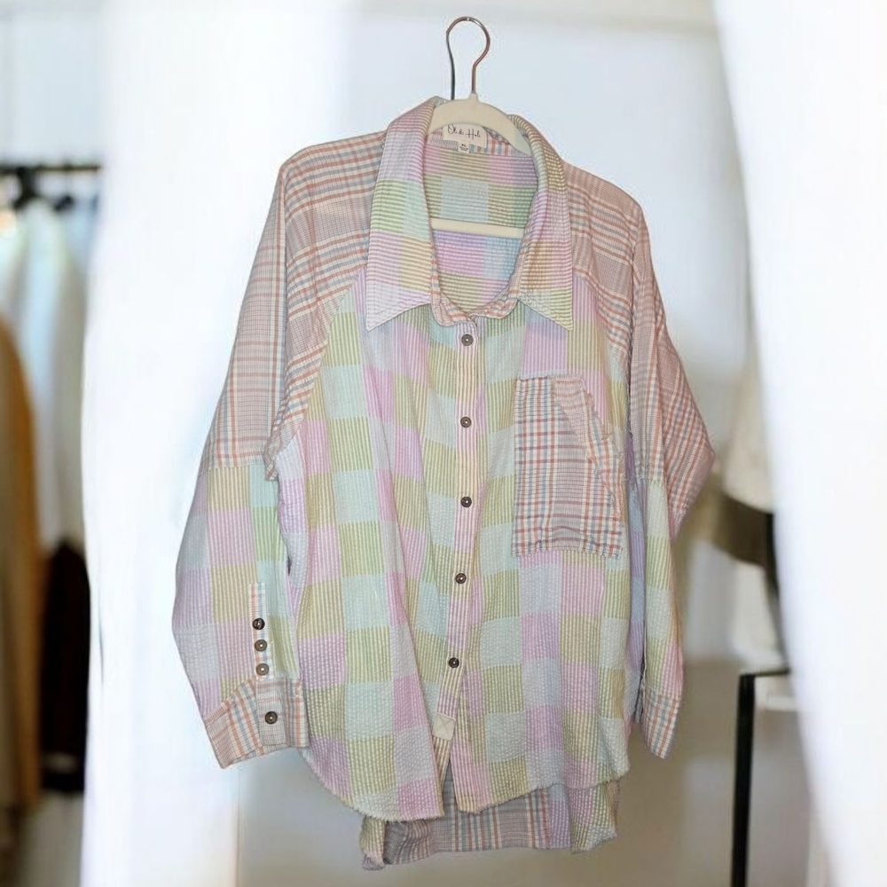 Oli & Hali Pastel Plaid Button Down Shirt, NWOT